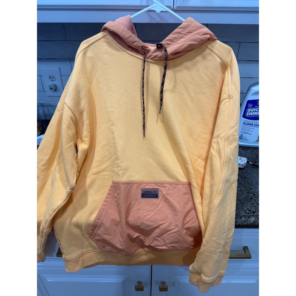 Adidas Originals Mens Color Block Hoodie Yellow Orange Pullover Medium